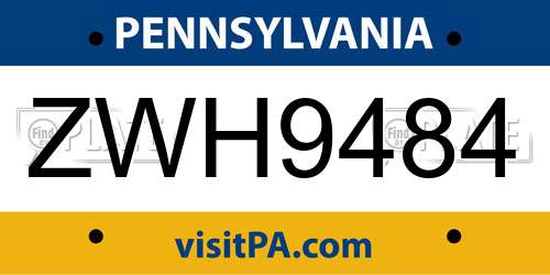 ZWH9484 Pennsylvania License Plate