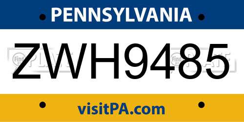 ZWH9485 Pennsylvania License Plate