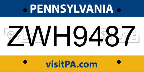 ZWH9487 Pennsylvania License Plate