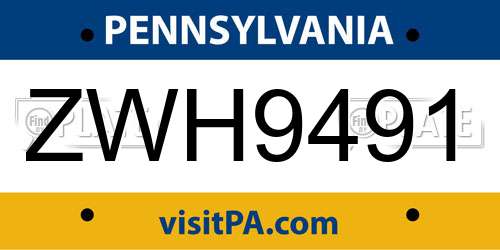 ZWH9491 Pennsylvania License Plate