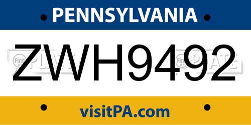ZWH9492 Pennsylvania License Plate