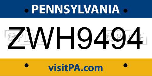 ZWH9494 Pennsylvania License Plate