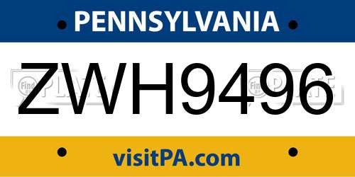 ZWH9496 Pennsylvania License Plate