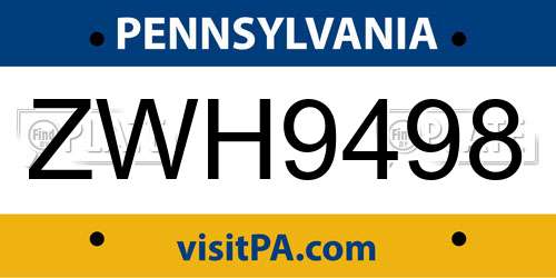 ZWH9498 Pennsylvania License Plate