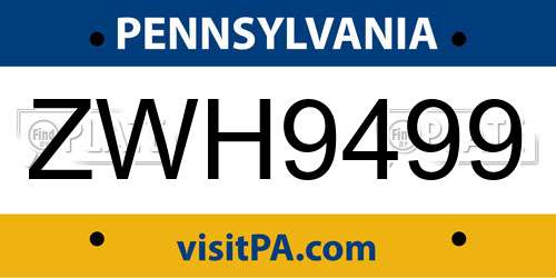 ZWH9499 Pennsylvania License Plate