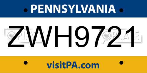ZWH9721 Pennsylvania License Plate