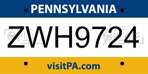 ZWH9724 Pennsylvania License Plate