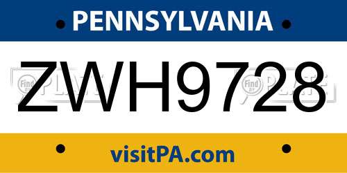 ZWH9728 Pennsylvania License Plate