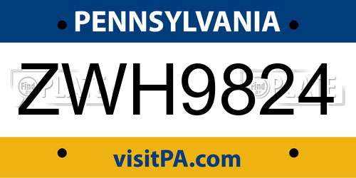 ZWH9824 Pennsylvania License Plate
