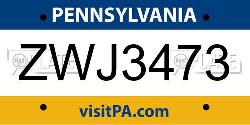 ZWJ3473 Pennsylvania License Plate