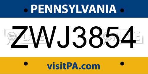 ZWJ3854 Pennsylvania License Plate