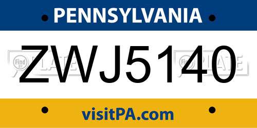 ZWJ5140 Pennsylvania License Plate
