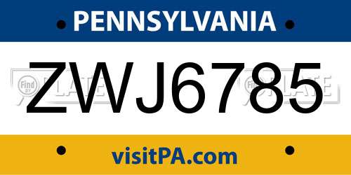 ZWJ6785 Pennsylvania License Plate