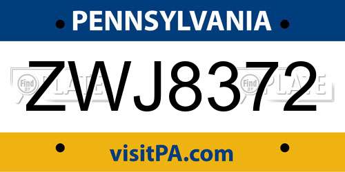 ZWJ8372 Pennsylvania License Plate