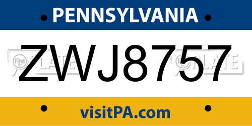ZWJ8757 Pennsylvania License Plate