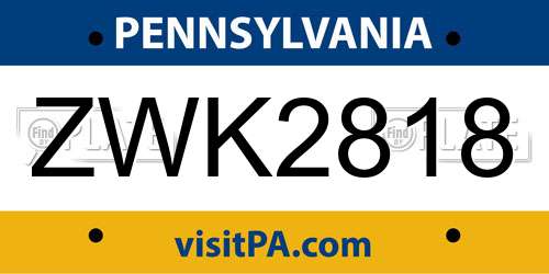 ZWK2818 Pennsylvania License Plate