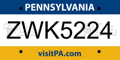 ZWK5224 Pennsylvania License Plate