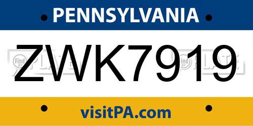 ZWK7919 Pennsylvania License Plate