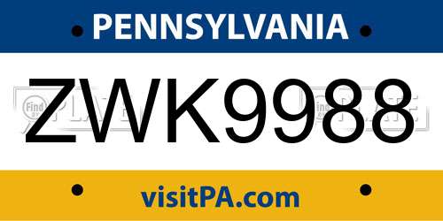 ZWK9988 Pennsylvania License Plate