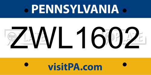 ZWL1602 Pennsylvania License Plate