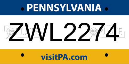 ZWL2274 Pennsylvania License Plate