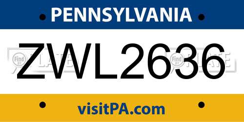 ZWL2636 Pennsylvania License Plate