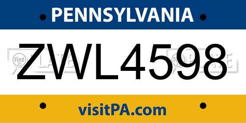 ZWL4598 Pennsylvania License Plate
