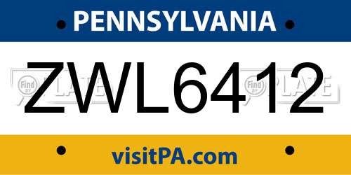 ZWL6412 Pennsylvania License Plate
