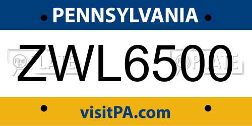 ZWL6500 Pennsylvania License Plate
