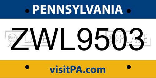 ZWL9503 Pennsylvania License Plate