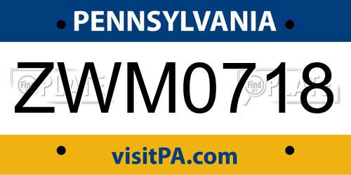 ZWM0718 Pennsylvania License Plate