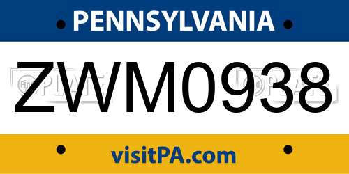 ZWM0938 Pennsylvania License Plate