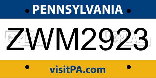 ZWM2923 Pennsylvania License Plate