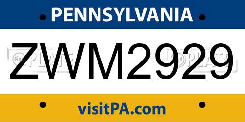 ZWM2929 Pennsylvania License Plate