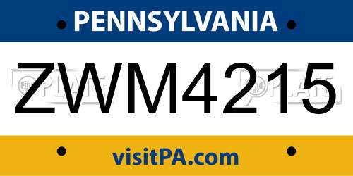 ZWM4215 Pennsylvania License Plate