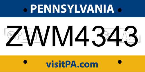 ZWM4343 Pennsylvania License Plate