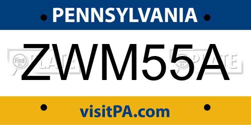 ZWM55A Pennsylvania License Plate
