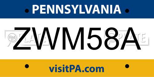 ZWM58A Pennsylvania License Plate