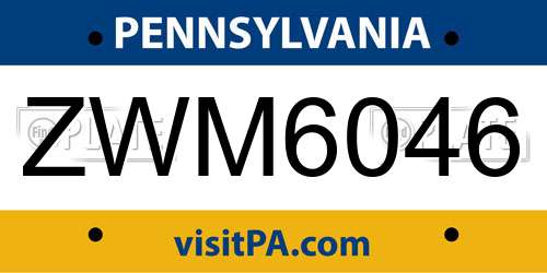 ZWM6046 Pennsylvania License Plate