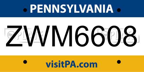 ZWM6608 Pennsylvania License Plate