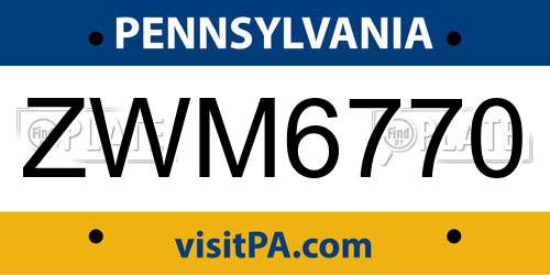 ZWM6770 Pennsylvania License Plate