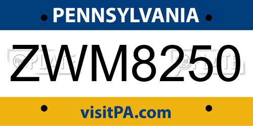 ZWM8250 Pennsylvania License Plate