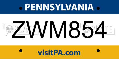 ZWM854 Pennsylvania License Plate