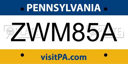 ZWM85A Pennsylvania License Plate