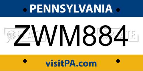 ZWM884 Pennsylvania License Plate