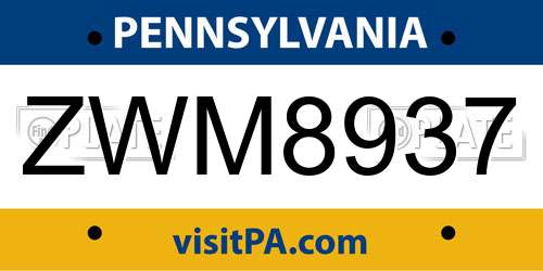 ZWM8937 Pennsylvania License Plate