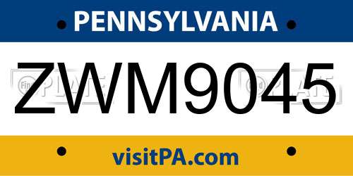 ZWM9045 Pennsylvania License Plate