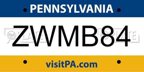 ZWMB84 Pennsylvania License Plate