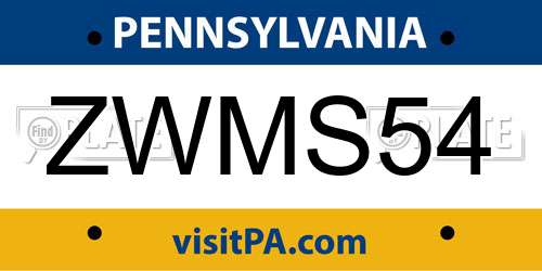 ZWMS54 Pennsylvania License Plate