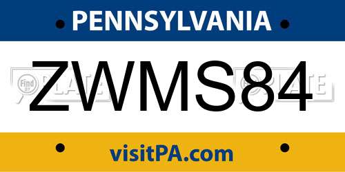 ZWMS84 Pennsylvania License Plate